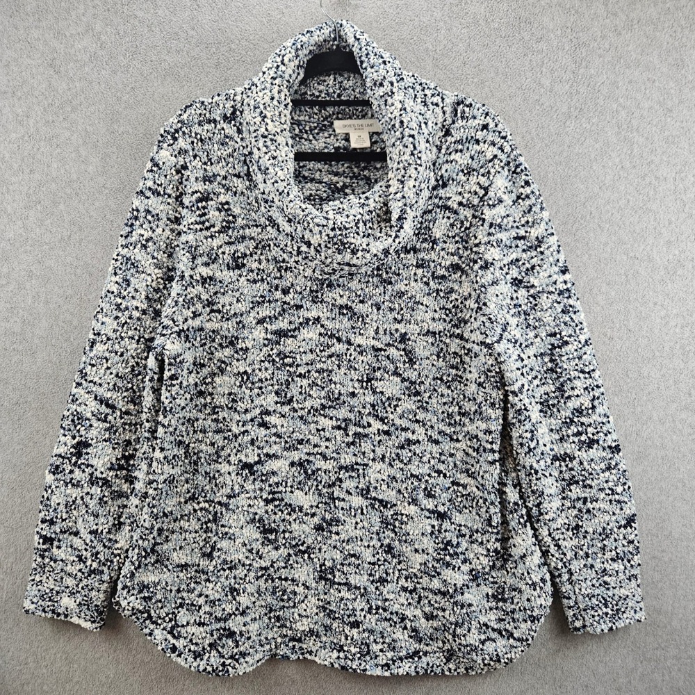 SKYE'S THE LIMIT Sweater Women 1X Blue Marled Cowl Neck Popcorn Knit Pullover